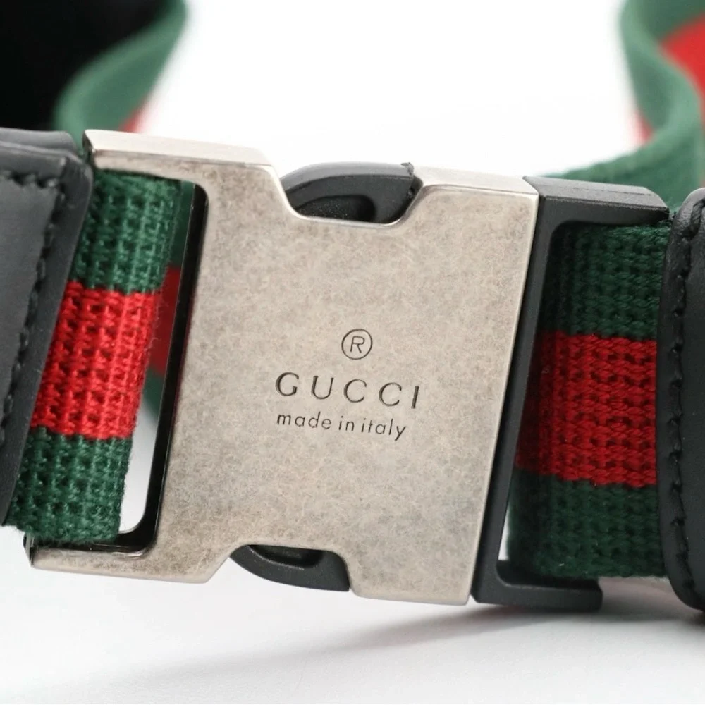 Gucci Black Techno Canvas Web Strap Belt Bag with Leather Trim